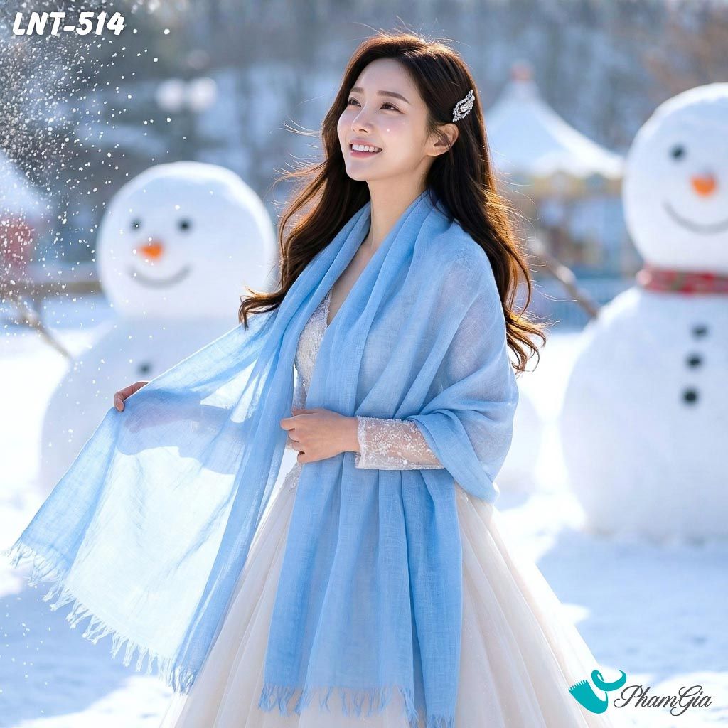 Khăn Choàng Linen Đơn Sắc Cao Cấp Màu Xanh Blue (LNT514)