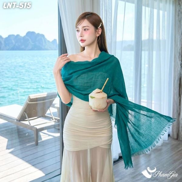 Khăn Choàng Linen Đơn Sắc Cao Cấp Màu Xanh Cẩm Thạch (LNT515)
