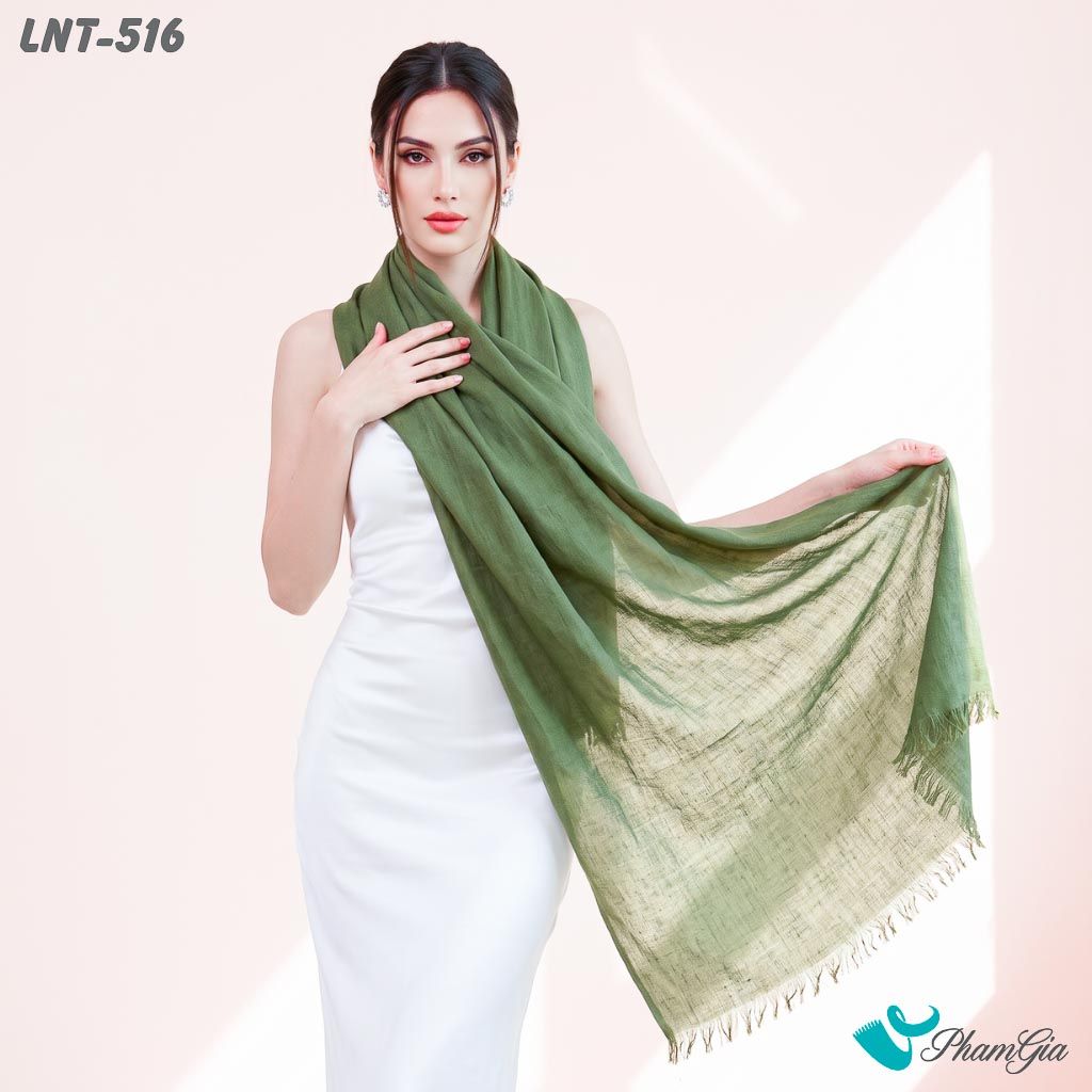Khăn Choàng Linen Đơn Sắc Cao Cấp Màu Xanh Rêu (LNT516)