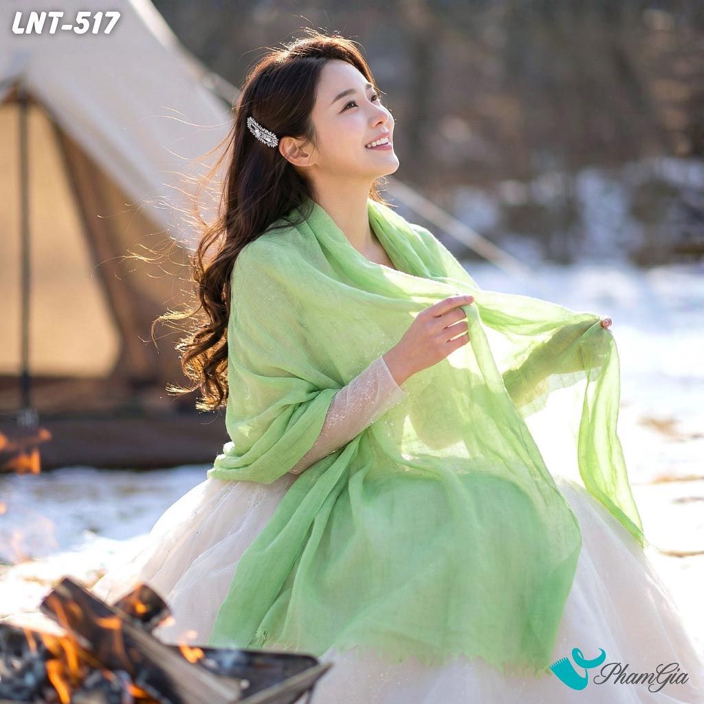 Khăn Choàng Linen Đơn Sắc Cao Cấp Màu Xanh Bơ (LNT517)