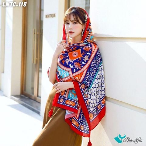 Khăn Choàng Linen Boho Họa Tiết Thổ Cẩm Mosaic Phối Nhiều Màu Rực Rỡ (LNTC118)