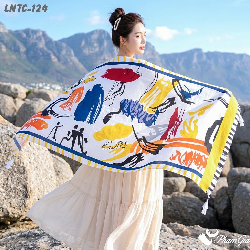Khăn Choàng Linen Boho Họa Tiết Thổ Cẩm (LNTC124)