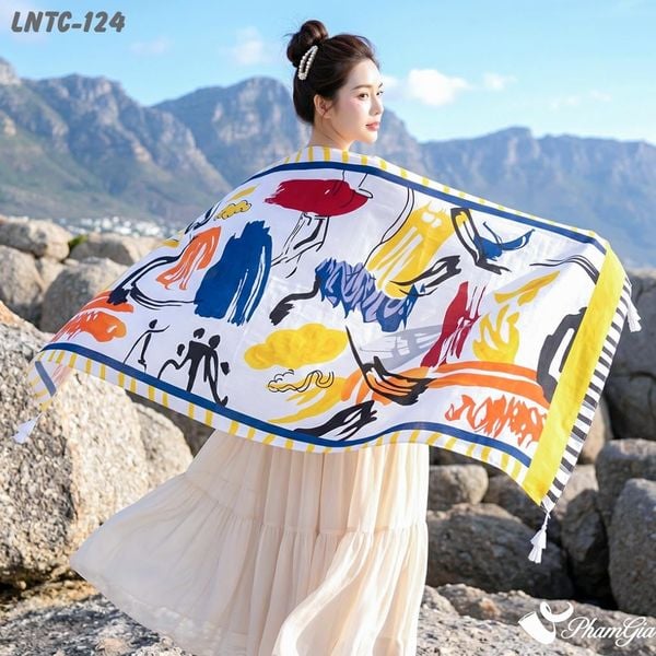 Khăn Choàng Linen Boho Họa Tiết Thổ Cẩm (LNTC124)
