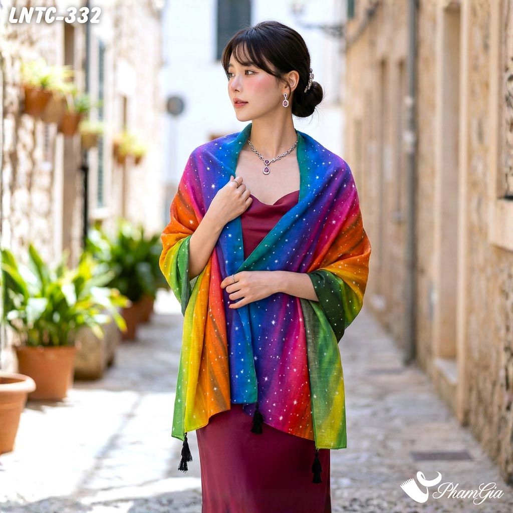Khăn Choàng Linen Boho Họa Tiết Galaxy Phối Nhiều Màu Rực Rỡ (LNTC332)
