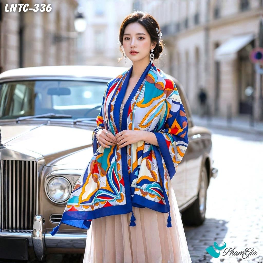 Khăn Choàng Linen Boho Họa Tiết Trừu Tượng Phối Nhiều Màu Nổi Bật (LNTC336)