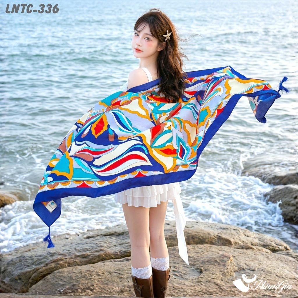 Khăn Choàng Linen Boho Họa Tiết Trừu Tượng Phối Nhiều Màu Nổi Bật (LNTC336)