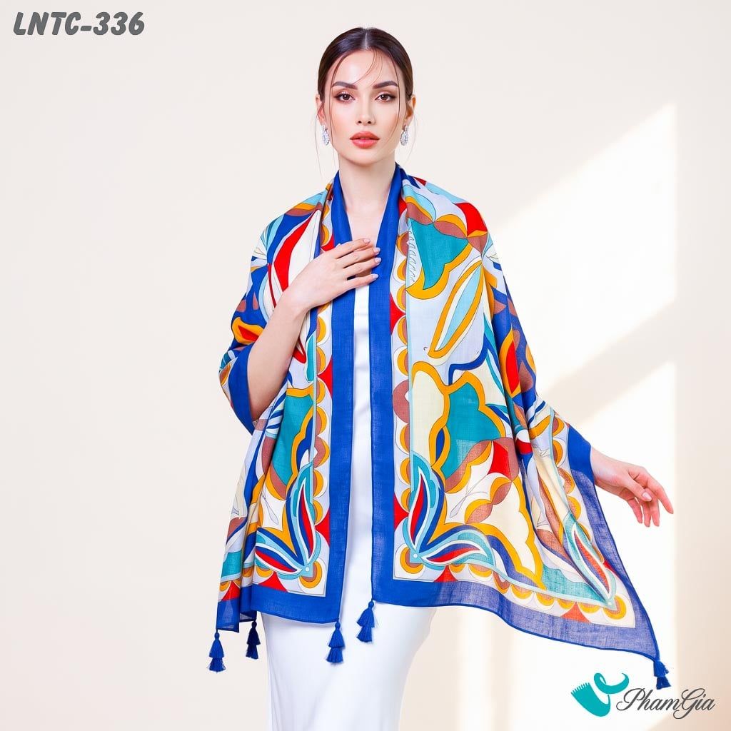 Khăn Choàng Linen Boho Họa Tiết Trừu Tượng Phối Nhiều Màu Nổi Bật (LNTC336)