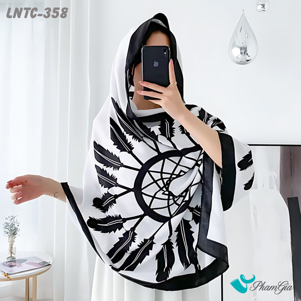 Khăn Choàng Linen Boho Họa Tiết Dreamcatcher Màu Trắng Đen Cá Tính
 (LNTC358)