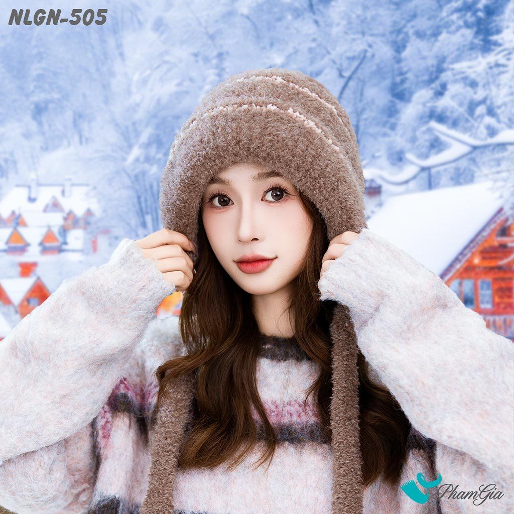 Nón Len Phối Lông Xù Giữ Nhiệt Chuyên Dụng 2 Lớp Phối Viền Cao Cấp Màu Nâu Đồng (NLGN505)