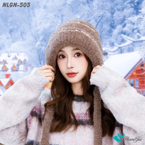 Nón Len Phối Lông Xù Giữ Nhiệt Chuyên Dụng 2 Lớp Phối Viền Cao Cấp Màu Nâu Đồng (NLGN505)