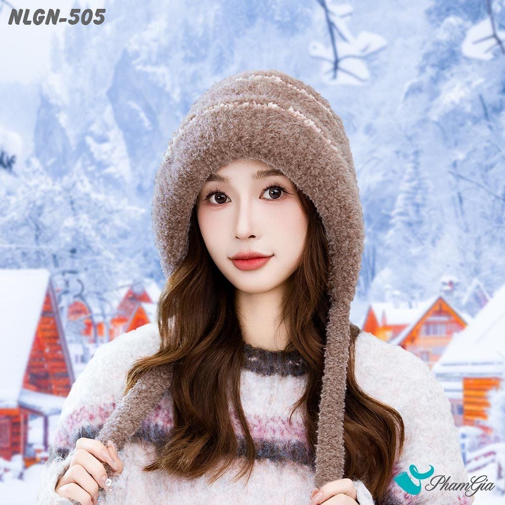 Nón Len Phối Lông Xù Giữ Nhiệt Chuyên Dụng 2 Lớp Phối Viền Cao Cấp Màu Nâu Đồng (NLGN505)