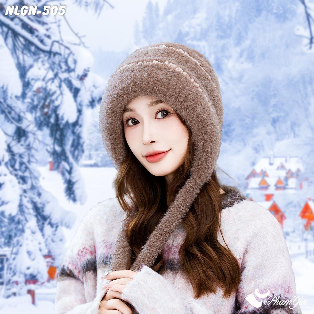 Nón Len Phối Lông Xù Giữ Nhiệt Chuyên Dụng 2 Lớp Phối Viền Cao Cấp Màu Nâu Đồng (NLGN505)