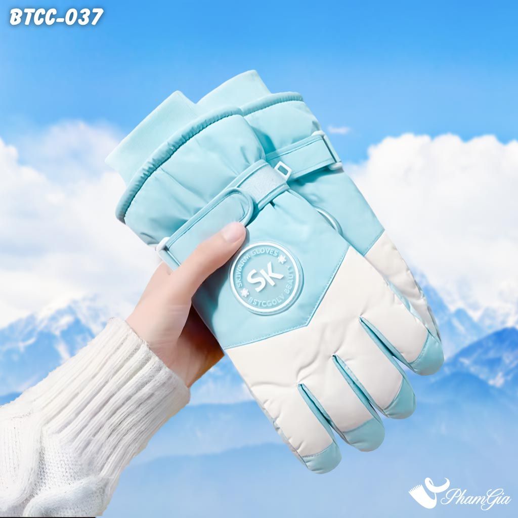 Găng Tay Phao Lót Lông 2 Lớp Siêu Dày Giữ Ấm Mùa Đông, Chống Thấm Nước Cao Cấp Màu Xanh Baby (BTCC037)