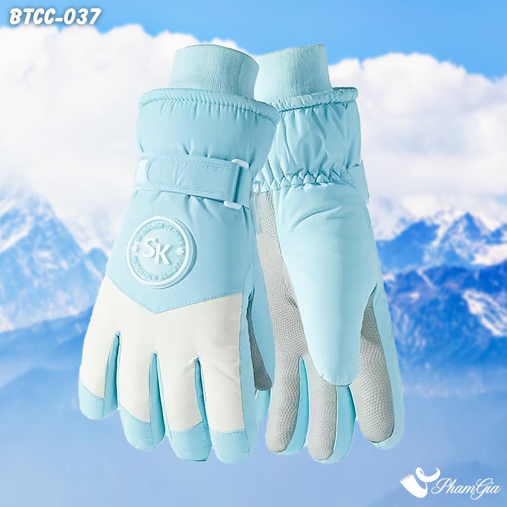 Găng Tay Phao Lót Lông 2 Lớp Siêu Dày Giữ Ấm Mùa Đông, Chống Thấm Nước Cao Cấp Màu Xanh Baby (BTCC037)
