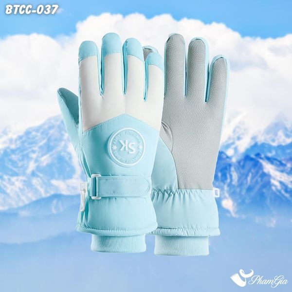 Găng Tay Phao Lót Lông 2 Lớp Siêu Dày Giữ Ấm Mùa Đông, Chống Thấm Nước Cao Cấp Màu Xanh Baby (BTCC037)