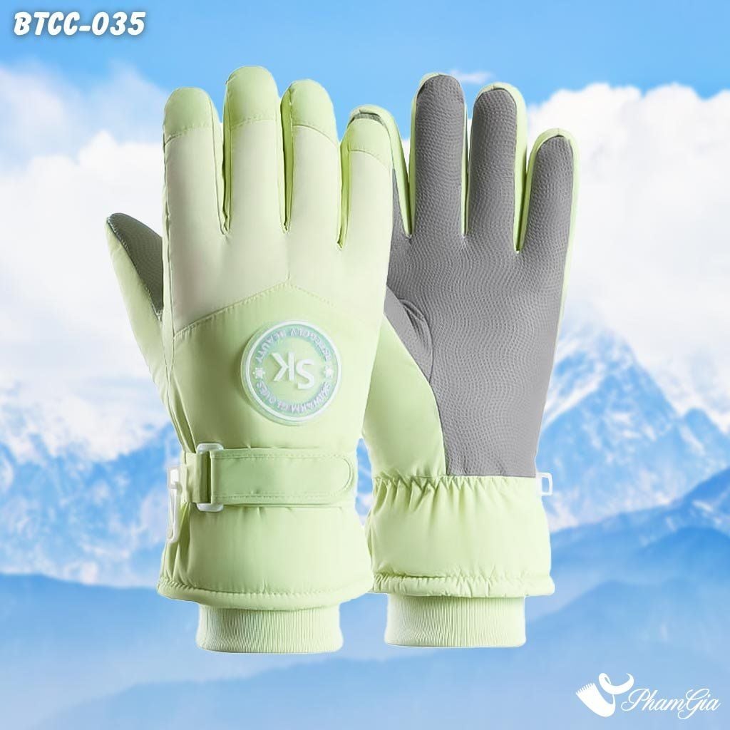Găng Tay Phao Lót Lông 2 Lớp Siêu Dày Giữ Ấm Mùa Đông, Chống Thấm Nước Cao Cấp Màu Xanh Mint (BTCC035)