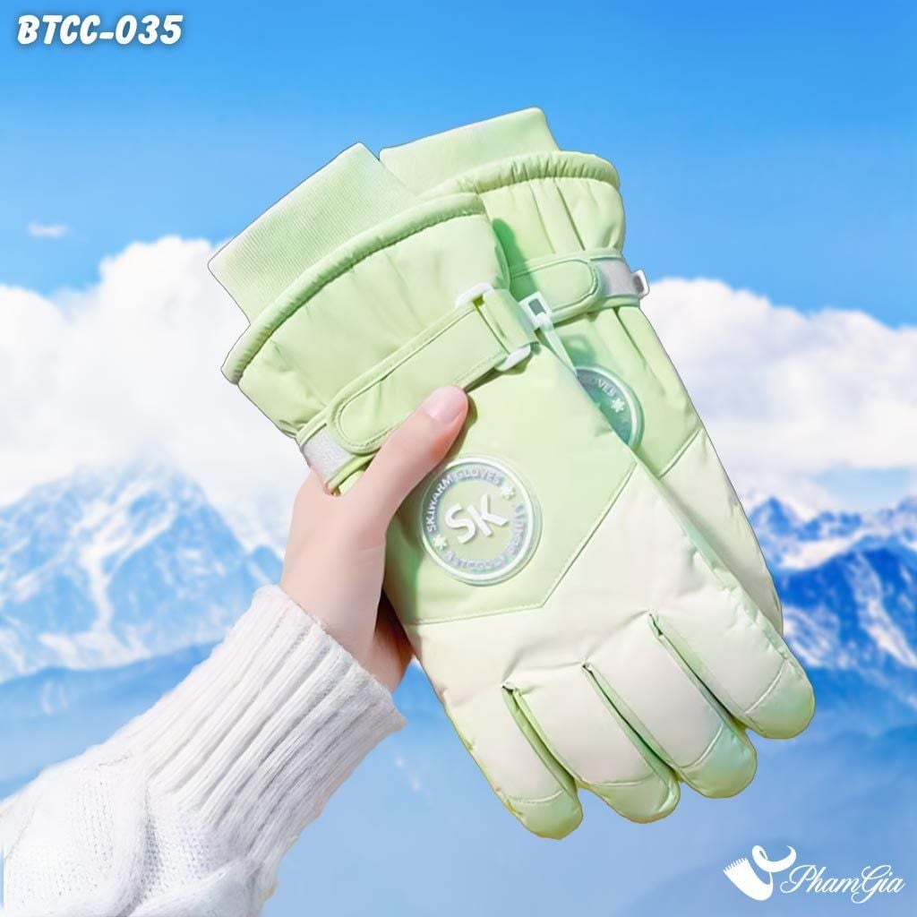 Găng Tay Phao Lót Lông 2 Lớp Siêu Dày Giữ Ấm Mùa Đông, Chống Thấm Nước Cao Cấp Màu Xanh Mint (BTCC035)