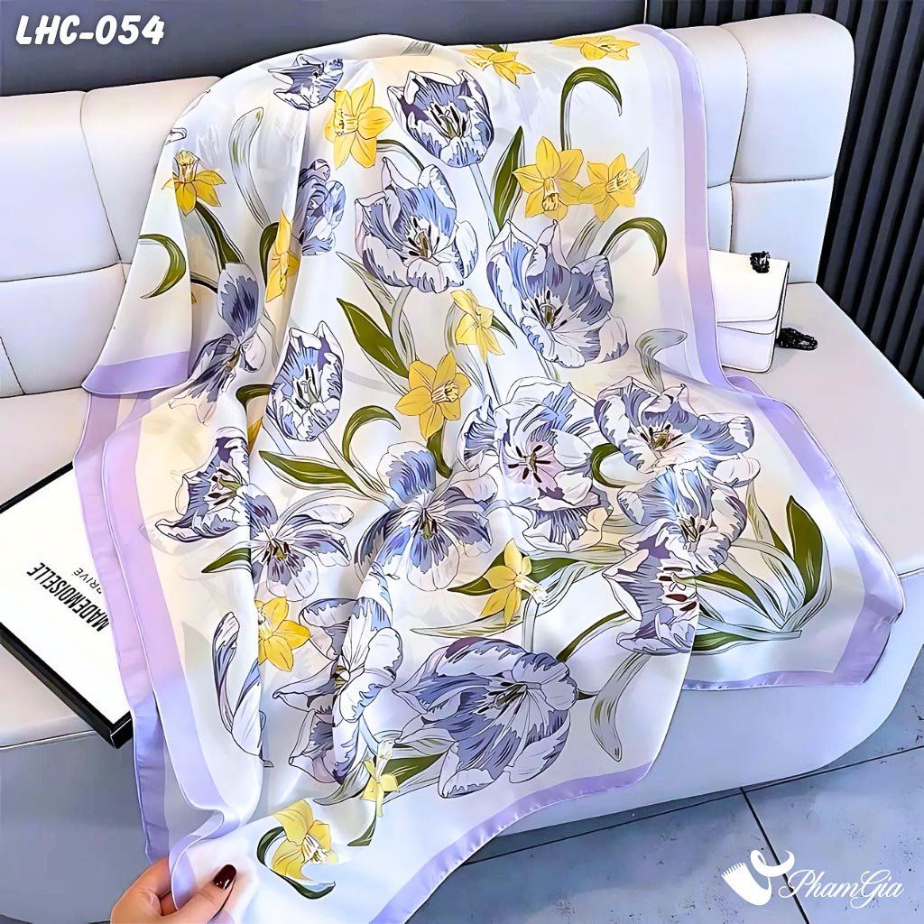 Khăn Choàng Lụa Hàng Châu Màu Tím Lilac Họa Tiết Hoa Thủy Tiên Lily Thanh Lịch (LHC054)