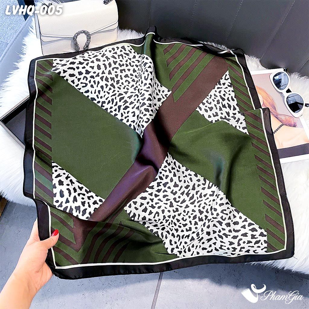 Khăn Lụa Vuông 70*70Cm Phong Cách Hàn Quốc Họa Tiết Da Beo Màu Xanh Rêu (LVHQ005)