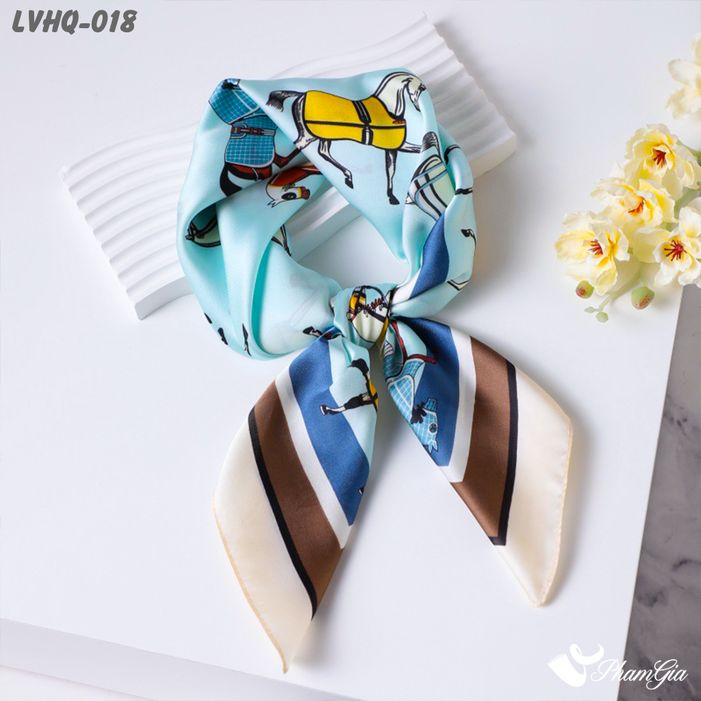 Khăn Lụa Vuông 70*70Cm Phong Cách Hàn Quốc Họa Tiết Ngựa Kỵ Sĩ Viền Kem (LVHQ018)