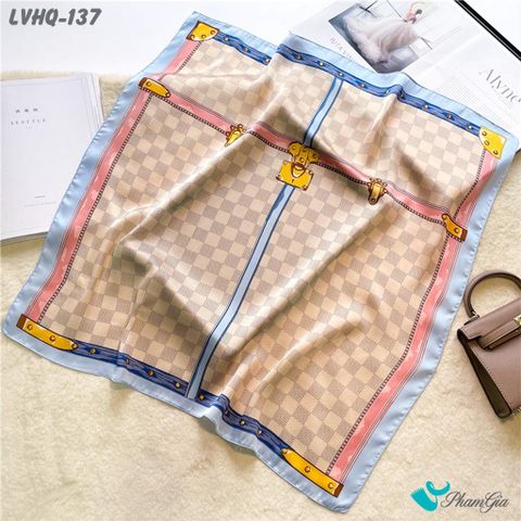 Khăn Lụa Vuông 70*70Cm Phong Cách Hàn Quốc Họa Tiết Caro Retro Viền Xanh (LVHQ137)