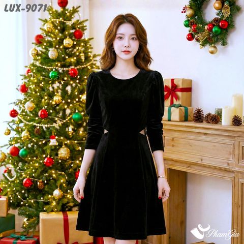 Đầm Nhung Chít Ren Eo Cao Cấp (LUX9071)