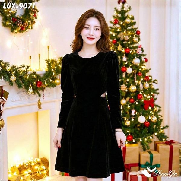 Đầm Nhung Chít Ren Eo Cao Cấp (LUX9071)