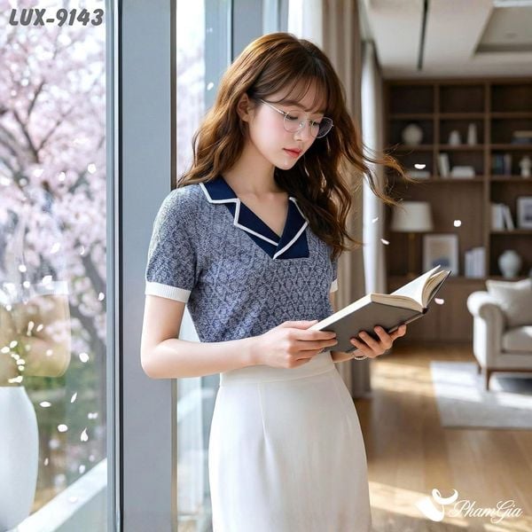 Áo Len Tay Ngắn Thời Trang Màu Xanh Jean (LUX9143)
