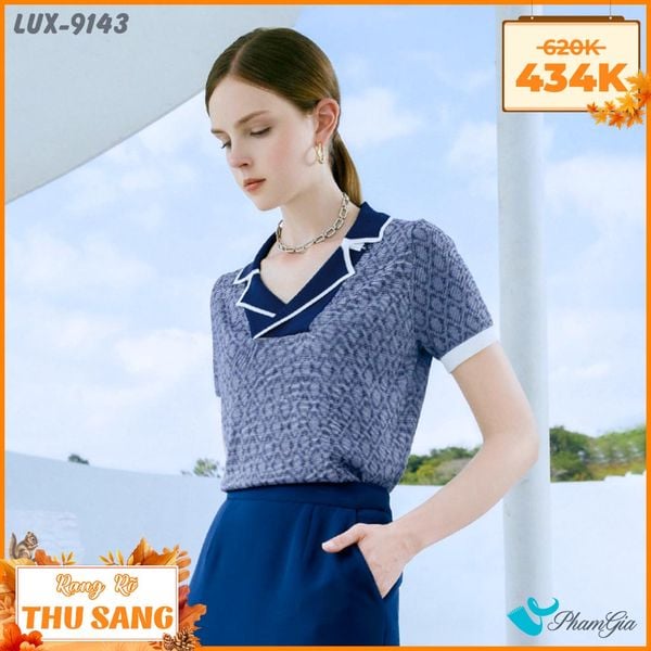 Áo Len Tay Ngắn Thời Trang Màu Xanh Jean (LUX9143)