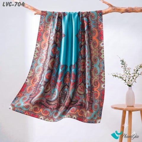Khăn Choàng Lụa Vân Châu Họa Tiết Paisley Màu Xanh Ngọc Bảo Cổ Điển (LVC704)