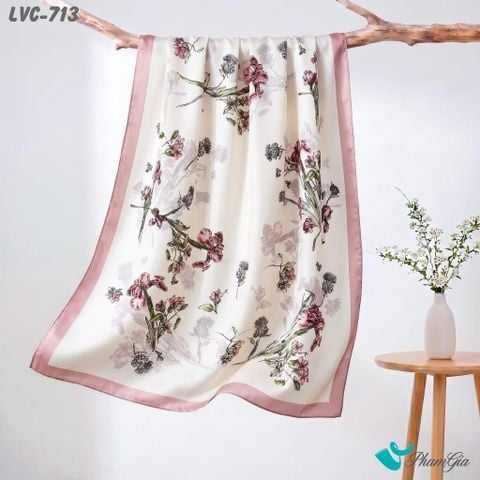 Khăn Choàng Lụa Vân Châu Họa Tiết Hoa Diên Vĩ Màu Hồng Đất Thanh Lịch (LVC713)