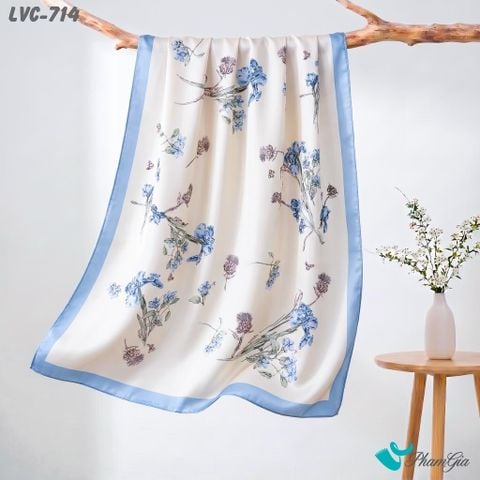 Khăn Choàng Lụa Vân Châu Họa Tiết Hoa Diên Vĩ Màu Xanh Baby Thanh Lịch (LVC714)