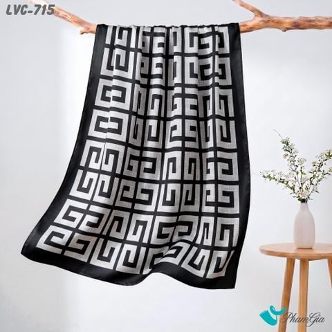 Khăn Choàng Lụa Vân Châu Họa Tiết Retro Màu Trắng Đen Hiện Đại (LVC715)
