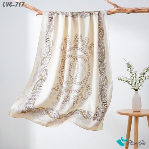 Khăn Choàng Lụa Vân Châu Họa Tiết Ngọc Trai Cách Điệu Màu Trắng Kem Thanh Lịch (LVC717)