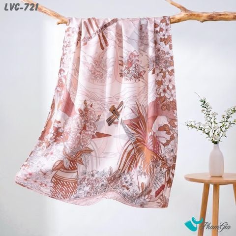 Khăn Choàng Lụa Vân Châu Họa Tiết Đàn Hoa Cổ Điển Màu Hồng Ruốc Sang Trọng (LVC721)