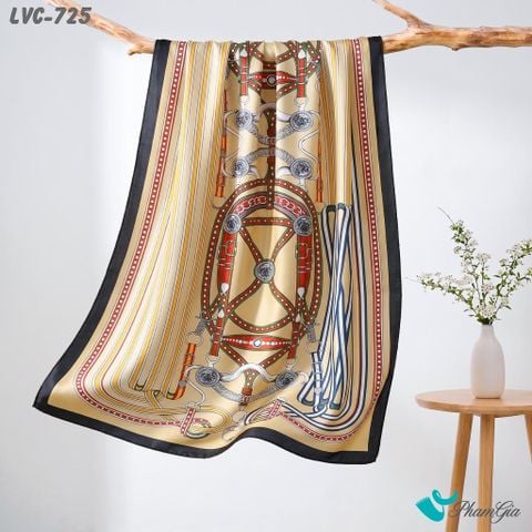 Khăn Choàng Lụa Vân Châu Họa Tiết Dây Đai Retro Màu Nâu Đất Hiện Đại (LVC725)