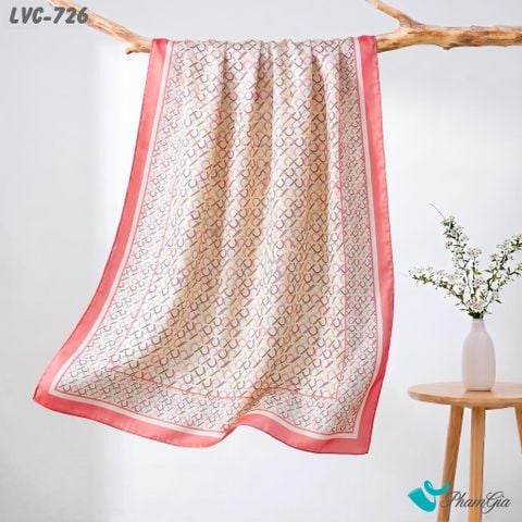Khăn Choàng Lụa Vân Châu Họa Tiết Mắt Xích Cách Điệu Viền Hồng Đào Trẻ Trung (LVC726)
