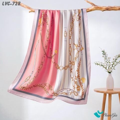 Khăn Choàng Lụa Vân Châu Họa Tiết Móc Xích Retro Phối Màu Trắng - Hồng Thanh Lịch (LVC728)
