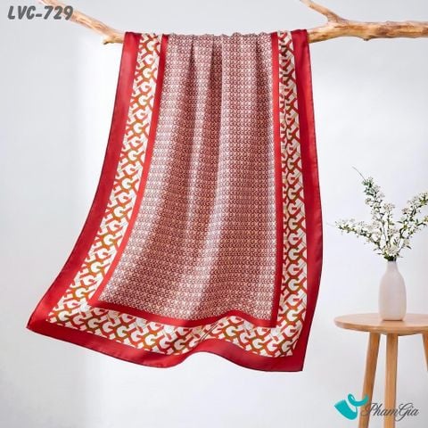 Khăn Choàng Lụa Vân Châu Họa Tiết Retro Màu Đỏ Cá Tính (LVC729)