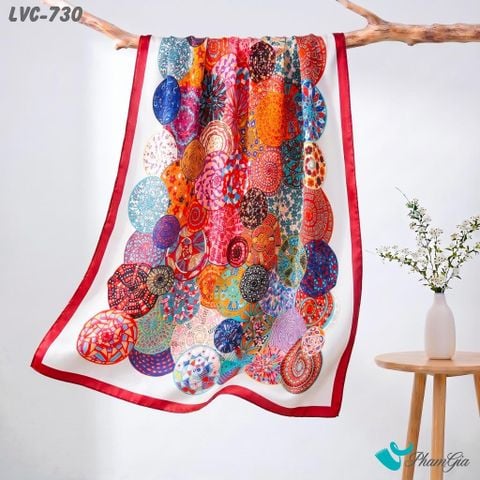 Khăn Choàng Lụa Vân Châu Họa Tiết Paisley Phối Nhiều Màu Viền Đỏ Cá Tính (LVC730)