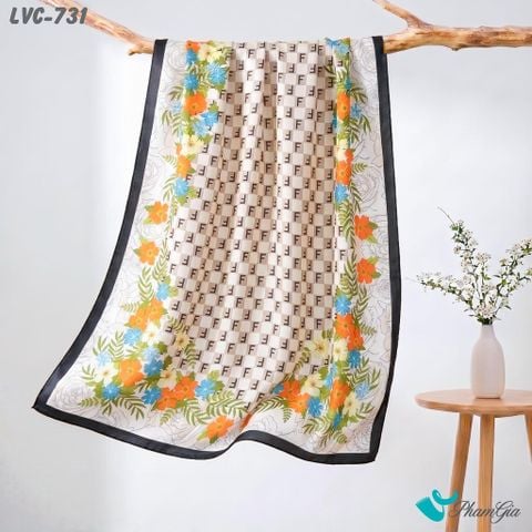Khăn Choàng Lụa Vân Châu Họa Tiết Viền Hoa Kết Chữ Phối Nhiều Màu Thanh Lịch (LVC731)