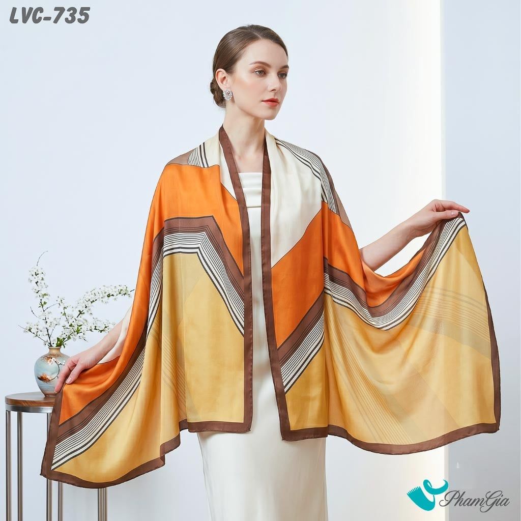Khăn Choàng Lụa Vân Châu Họa Tiết Thổ Lập Thể Phối Nhiều Màu Cá Tính (LVC735)