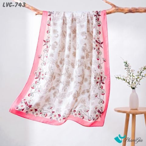 Khăn Choàng Lụa Vân Châu Họa Tiết Viền Hoa Tường Vi Màu Hồng Dâu Trang Nhã (LVC743)
