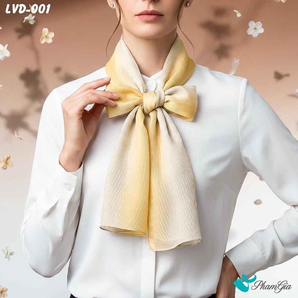 Khăn Choàng Lụa Gân Vân Du Ombre Phối Màu Vàng Nâu Sang Trọng (LVD001)