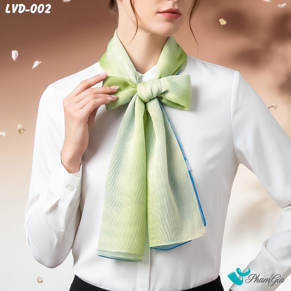 Khăn Choàng Lụa Gân Vân Du Ombre Phối Màu Xanh Dương - Xanh Bơ Thanh Lịch (LVD002)