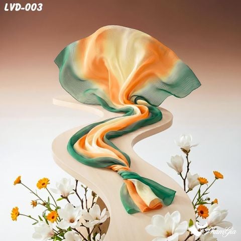 Khăn Choàng Lụa Vân Du Ombre Phối Màu Cam - Xanh Rêu Thanh Lịch (LVD003)