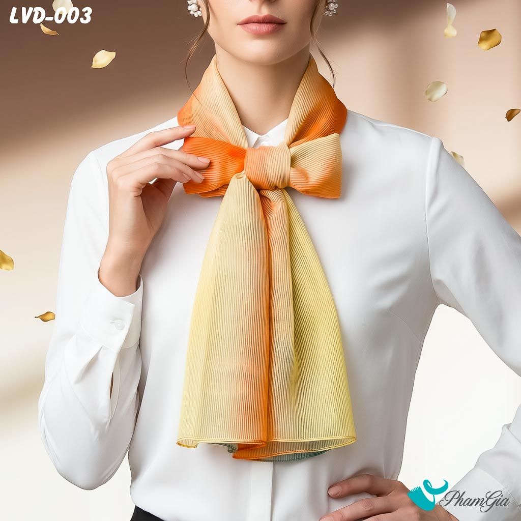 Khăn Choàng Lụa Gân Vân Du Ombre Phối Màu Cam - Xanh Rêu Thanh Lịch (LVD003)