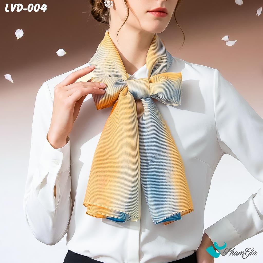 Khăn Choàng Lụa Gân Vân Du Ombre Phối Màu Cam - Xanh Navy Trang Nhã (LVD004)