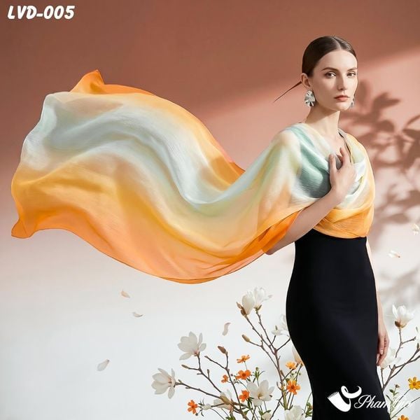 Khăn Choàng Lụa Vân Du Ombre Phối Màu Cam - Xanh Minh Thanh Lịch (LVD005)