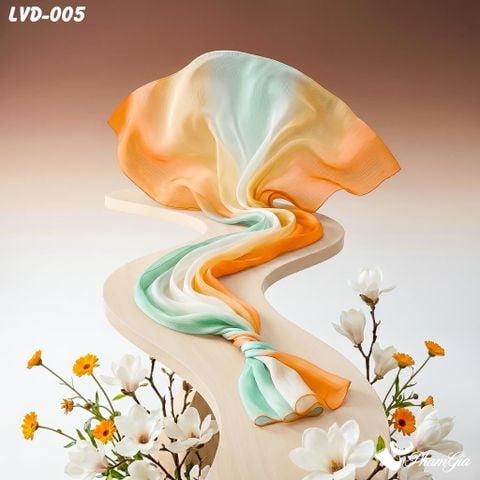 Khăn Choàng Lụa Vân Du Ombre Phối Màu Cam - Xanh Minh Thanh Lịch (LVD005)